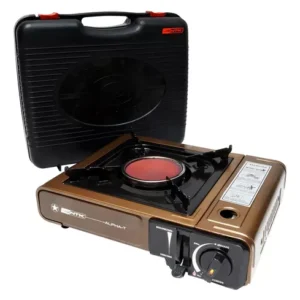 Cocinilla de Camping a Gas Nautika Alpha T portátil con maletín, encendido piezoeléctrico y diseño compacto en color marrón