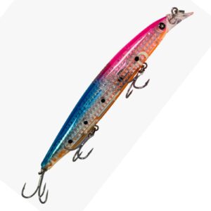 Señuelo Sakana Kosen 125mm 23g modelo Caribbean Candy, hundimiento lento, ideal para pesca en mar.