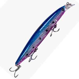 Señuelo Sakana Kosen 125mm 23g modelo Blue Sardine, hundimiento lento, ideal para pesca en mar.