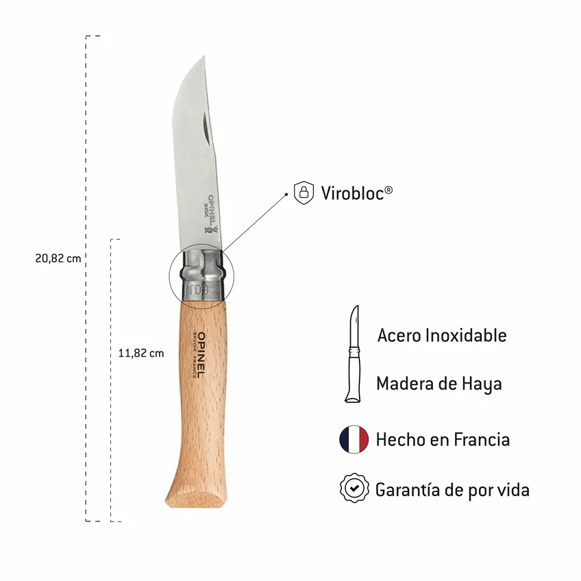 Medidas del cuchillo Opinel N°9 con hoja de 9 cm y mango de 11,82 cm